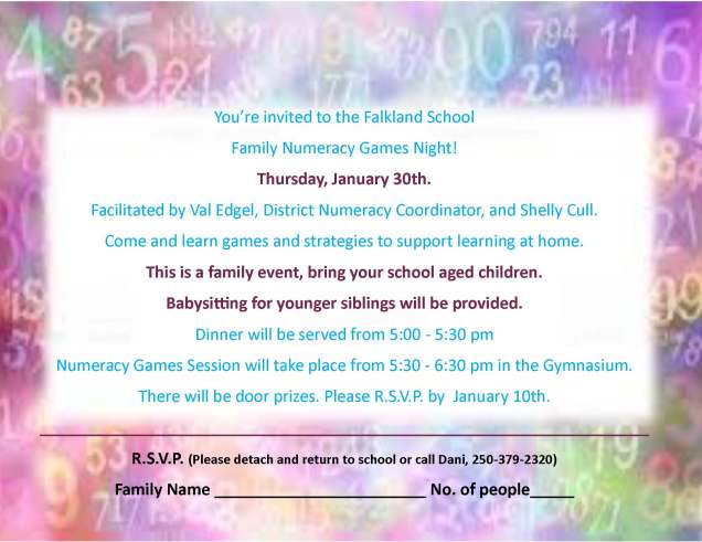 Family Numaracy Games Night Invite