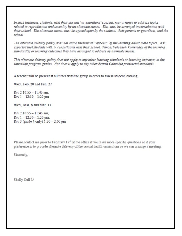 Sexual Health Parent Letter 2
