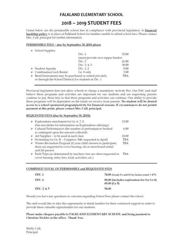 Fee Notice 2018-2019